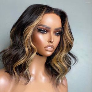 Perucas de cabelo humano de renda de onda corporal para mulheres negras brasileiras destacam ombre curto bob 4x4 fechamento sem glueless peruca