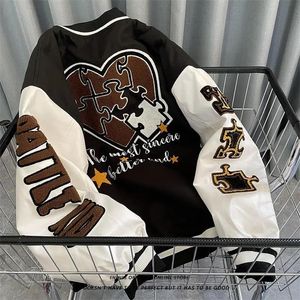 Men's Jackets Spring and autumn retro quilted embroidered baseball uniform jacket men women loose br street couple's shirt 220915