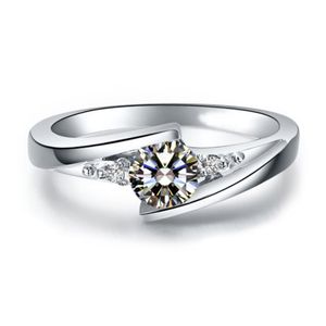 Silverringar för kvinnor Round Crystal Ring Promise Engagement Wedding Band