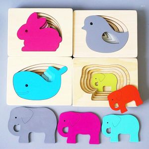 Paintings Kids Layers Wooden Toy D Puzzle Children Animal Multilayer Jigsaw Elephant Birds Whale Montessori