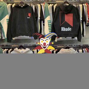 Hoodies Übergroßer Rhude Hoodie Männer Frauen 1 1 Version Schwarz Aprikose Pullover Sweatshirts Innen Tags