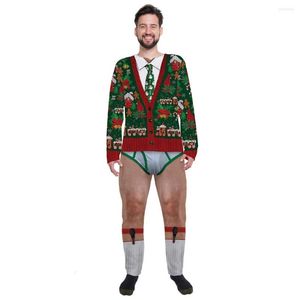 Träningsoveraller herr Rolig julkostym Sweatshirt Byxuppsättning 3D-tryck Långärmad tröja Toppbyxor Outfit Man Pary Club Semesterkläder