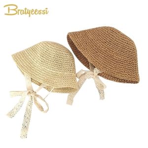 Caps Hats Fashion Lace Baby Summer Straw Bow Girl Cap Beach Children Panama Princess and for Kids 1PC 220914