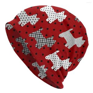 Boinas Westies Polka Dot Cartoon Padrão Bonnet Street Knitting para homens Aquecimento de inverno Oeste Highland White Terrier Dog Feliciosos Caps