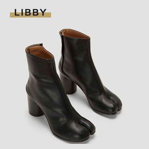 Boots 2022 Brand Design Tabi Boots Split Toe Chunky High Heel Women Boots Leather Zapatos Mujer Fashion Autumn Women Shoes Bota Mujer X220913