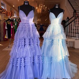 Ruffles Prom Dress 2023 Glitter Tulle Split Layer Skirt Lady Formal Evening Wedding Party Gown Homecoming Court Pageant Gala Runway Red Carpet 2k23 Blush Lavender