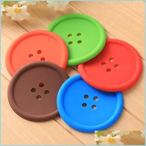 Коврики подушечки 5 цветов Sile Cup Cate Cute Colorf Button Coaster Holder Holder Plackemat Pads Doper Delive 2021 Home Gar Dhuvk