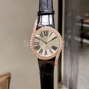 Top Synglish Quartz Watch Women Gold Silver Dial 32mm Rhinestone Bezel Sapphire Glass Classic Design Wristwatch Ladies Selegant Leather Clock 5643