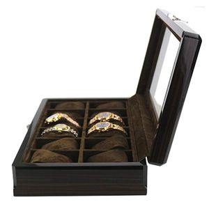 Oglądaj pudełka 12 automatów nowość wyświetlacz drewna szklane szklane blokowanie organizator do przechowywania dla męskich zegarków