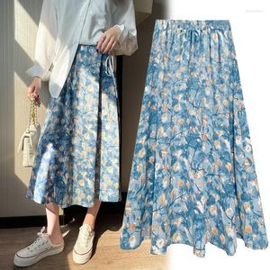 Skirts Oil Painting Floral Long Chiffon Dress 2022 Summer Korean Fashion Loose Large Hem A-line Women's Elegant ClothingSkirts