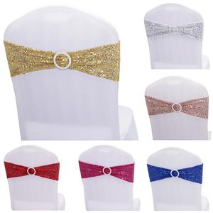 Sequin Rose Gold Stretch Chair Sashes Bands Chair-Cover With Round Buckle For Wedding Events Party Decoration Spandex SN4690