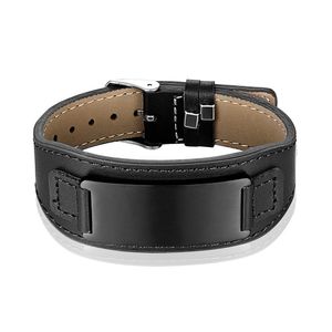 Titan rostfritt manschett svart stål färg krökt märke läder armband justerbar klockband läder armband