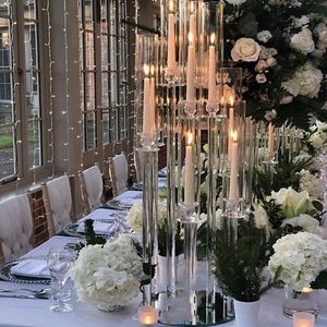 Wedding Party Decoratie Arms Long Stammed Modern Tube Hurricane Crystal Candle Holders