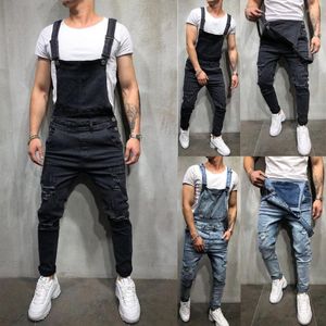 Men's Pants Fashion Men's Ripped Jeans Jumpsuits Distressed Denim Bib Overalls Man Suspender Trousers Streetwear 2022