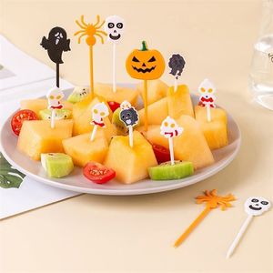 Andra evenemangsfestleveranser Halloween Fruit Fork Set Cartoon Fruit Pick Cake Insert Card For Kids Holiday Party Lunch Box Accessories Cupcake Decoration 220914