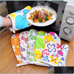 Oven Mitts Microwave Oven Mitts Anti-Scalding Household Baking High Temperature Resistant White Cotton Thermal Insation Gloves Kitche Dhsrx