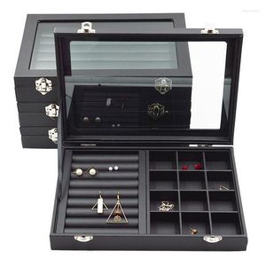 Schmuckbeutel PU -Größe 28 20 4.5 cm Schwarz Display Box Hülle für Ring -Ohrring -Armband Halskette oder anderen Geschenkverpackungsvorstellungsorganisator