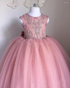 Girl Dresses Blush Pink 2022 Flower For Weddings Party Ball Gown Tulle Appliques Holy First Communion With Big Bow