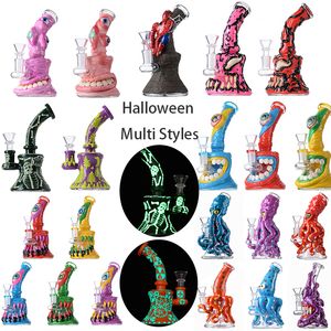 Wholesale Halloween Style Hookahs Eyes Teetch Unique Glass Bongs Showerhead Perc Octopus Oil Dab Rigs Beaker Bong 5mm Thick Mini Wax Rigs With Bowl