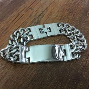 Länk armband mode bijoux märke smycken 22 cm hög polerad silverfärg rostfritt stål 17 mm breda män pojkar armband kvalitet