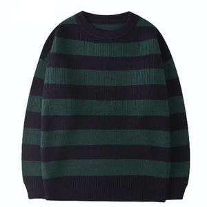 Men s Sweaters Korean Knitted Men Women Harajuku Casual Cotton Pullover Tate Langdon Same Style Green Striped Tops Autumn 220913