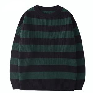 Män s tröjor koreanska stickade män kvinnor harajuku casual bomull pullover tate langdon samma stil gröna randiga toppar hösten 220913