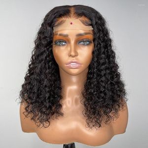 ディープカーリー5x1 Tパーツショートボブレースウィッグスブラジル人の女性のための人間の髪自然ヘアラインミドルウェーブウィッグ