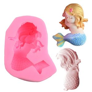 3D Sleeping Mermaid Silicone Mold Diy Cake Tools Fondant Chocolate Candy Making Soop Clay Machine para decoração de Natal de aniversário de bebê