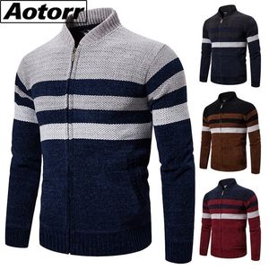 Mens Sweaters Sonbahar Kış Karakter Erkekler Ceket Moda Çizgili Örme İnce Fit Beyzbol Kat Giysileri 220914