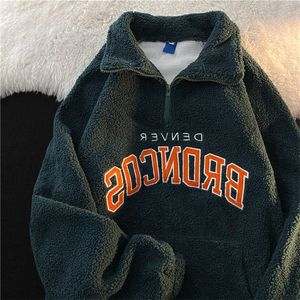 Kvinnors hoodies tröjor vinter vintage punk retro modedesign halv dragkedja hög hals tröja kvinnor lös plus sammet tjock polär fleece jacka 220915