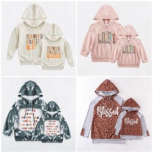 Family Matching Outfits Exclusive Girlymax Thanksgiving Fall Baby Girls Mommy me Bleached Hoodie Boutique Top Leopard Blessed Long Sleeve Kids Clothing 220914