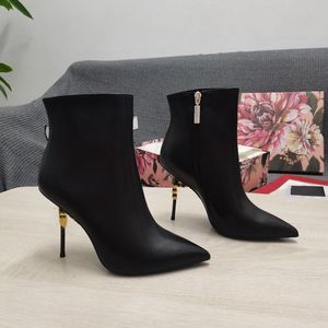 2022 autumn and winter boots new leather rear zipper pointed toe short boots women's stiletto high-heeled fashion single