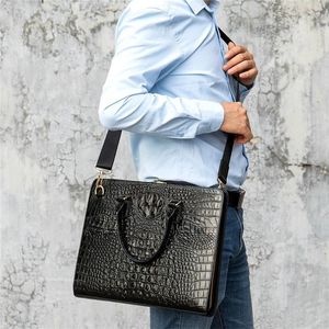 Bortk￶rningar Luxury Cow ￤kta l￤der Business Men's Portf￶lj Male Shoulder Bag Alligator Messenger Tote Computer Handv￤ska