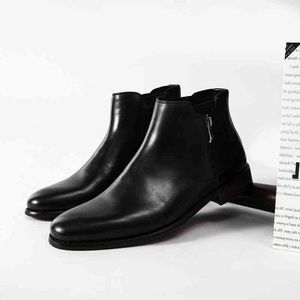 Boots First Layer Cowhide Chelsea Couro masculino Novo Autumn Winter Martin British Style Business Dress 220914