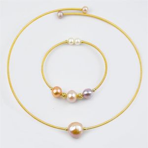 Hanger kettingen zoetwater parelchoker en armband set delicate k gouden kleur solide gemakkelijk dragen sieraden voor dames273d