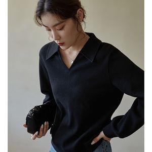 Bluzy bluzy bluzy bluzy Dushu SWEATER SWEATER Black V Szyja luźne swetry długie rękaw ciepłe grube wszystkie dopasowanie beżowych topów 220914