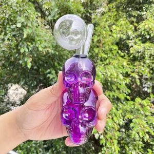 Accessori per narghilè Purple Skull Design Glass Bong Water Pipes Bubbler Mini Hand Pipe Oil Burner Rig