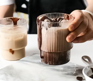 200ml Ev Ofis Dikey Tumblers Stripe Coffee Cup Tek Katman Şeffaf Suyu Cam Dondurma Süt Bardakları İstiflenebilir Kahve Kupa