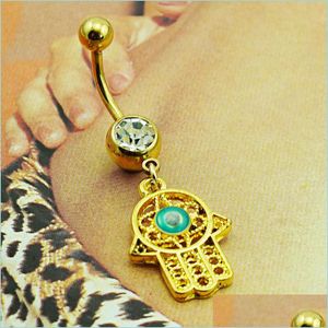 Navelklockknapp ringer Fashion Gold Plated Belly Button Rings 316L Rostfritt stål Dangle Pierced Hand Navel Piercing Jewelry 2442 DHXVG