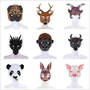 Maschere per feste Adulti Bambini Halloween Cosplay 3D Maschera per animali PU Schiuma Coniglio Cane Cervo Drago Maschera Donna Uomo Carnevale Party Club Maschera per giochi di ruolo 220915