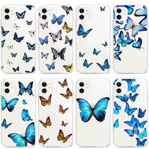 İPhone 15 için güzel kelebek yumuşak TPU Kılıfları 14 Pro Max 13 12 11 XS MAX XR X 8 7 6 6S Artı Renkli Mavi Sarı Pembe Güzel Hayvan Açık Şeffaf Telefon Kapağı Geri Cilt