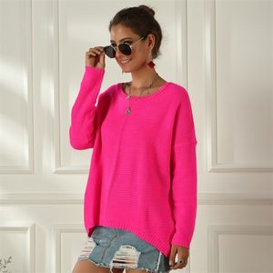 Damen-Strick-T-Shirts, neonfarbener Pullover für Damen, Frühling und Herbst, weiblich, Slash-Ausschnitt, modische Strickhemden, lässig, übergroßer Pullover, lockere Pullover-Oberteile 220915