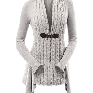 Women's Knits Tees Cable Knit Asymmetrical Long Cardigan Women Sweater Female Casual Solid V-Neck Long Sleeve Winter Cardigans 220915