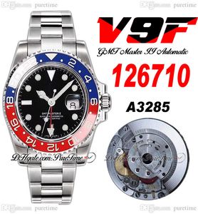 V9F GMT II PEPSI A3285 Automatisk herrklocka v4 40mm 126710 Red Blue Ceramic Bezel Black Dial 904L Oystersteel Armband Super Edition Samma serie Kort PURETIME E5