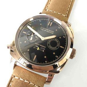 44mm Military Automatic Mechanical Watch Men Date Power Reserve Black Stainless Steel Dial Leather Luminous Watches P16
