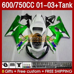 Wtryskowe owiewki formy zbiornikowe dla Suzuki GSXR750 GSXR-750 GSXR600 750cc K1 2001 2002 2003 152no.99 600 cm3 GSXR-600 01-03 GSXR 750 600 CC 01 02 03 OEM Fairing Green Stock