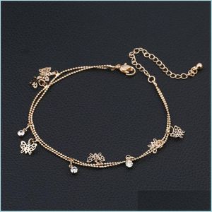 Fußkettchen Schmetterling Butterfly Kocher Perlencharme Doppelmodetkette Schmuck Deck Fuß Frauen Knöchel Armbänder Urlaubsgeschenk Ornament 2 45zy K2 Drop Dhduq