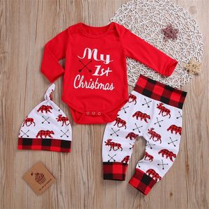 Set di abbigliamento Lovely Baby Boy My First Christmas Letter Romper Kids T-shirt Pantalone nato Hat Outfits Girl Xmas Set Autunno 2PCS 220915