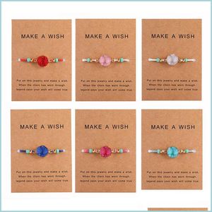 Charm Bracelets Handmade Druzy Resin Stone Bracelet Make A Wish Card Wax Rope Braided Bracelets Bangles With Rice Bead For Women Girl Dhfgl