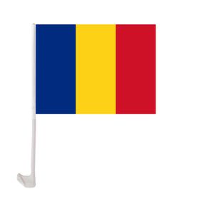Rumänienauto Flagge 30x45cm Fensterclip Rumänische Flaggen Polyester UV -Schutzauto Dekoration Banner mit Fahnenmast